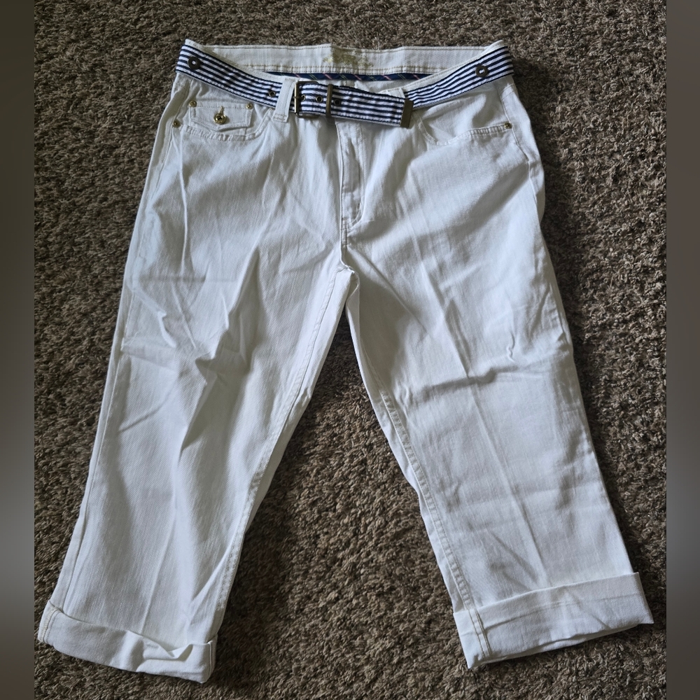 U.S. Polo Assn. White Crop Pants with Striped Belt Size 16